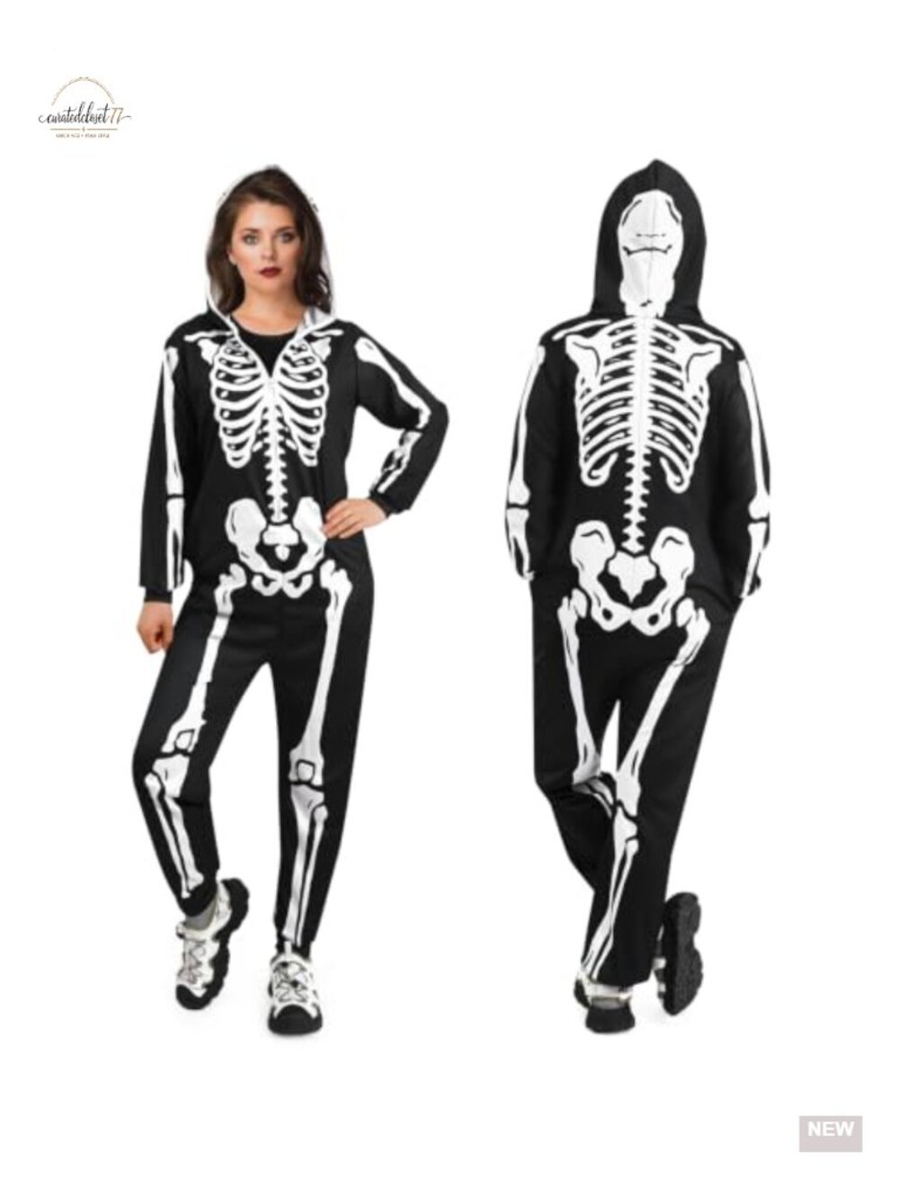 Skeleton Costume Women Adult Onesie Halloween Jumpsuit Polyester